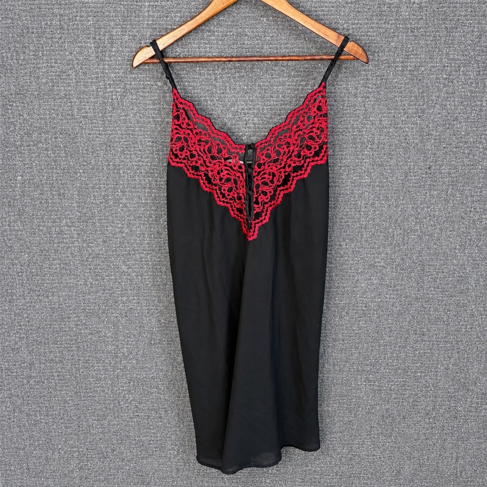 Vintage Lane Bryant Intimates Black Red Lace Chemise Nightgown Plus Size 22/24